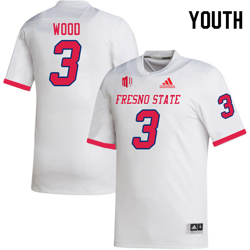 Youth #3 Joshua Wood Fresno State Bulldogs College Football Jerseys Stitched-White